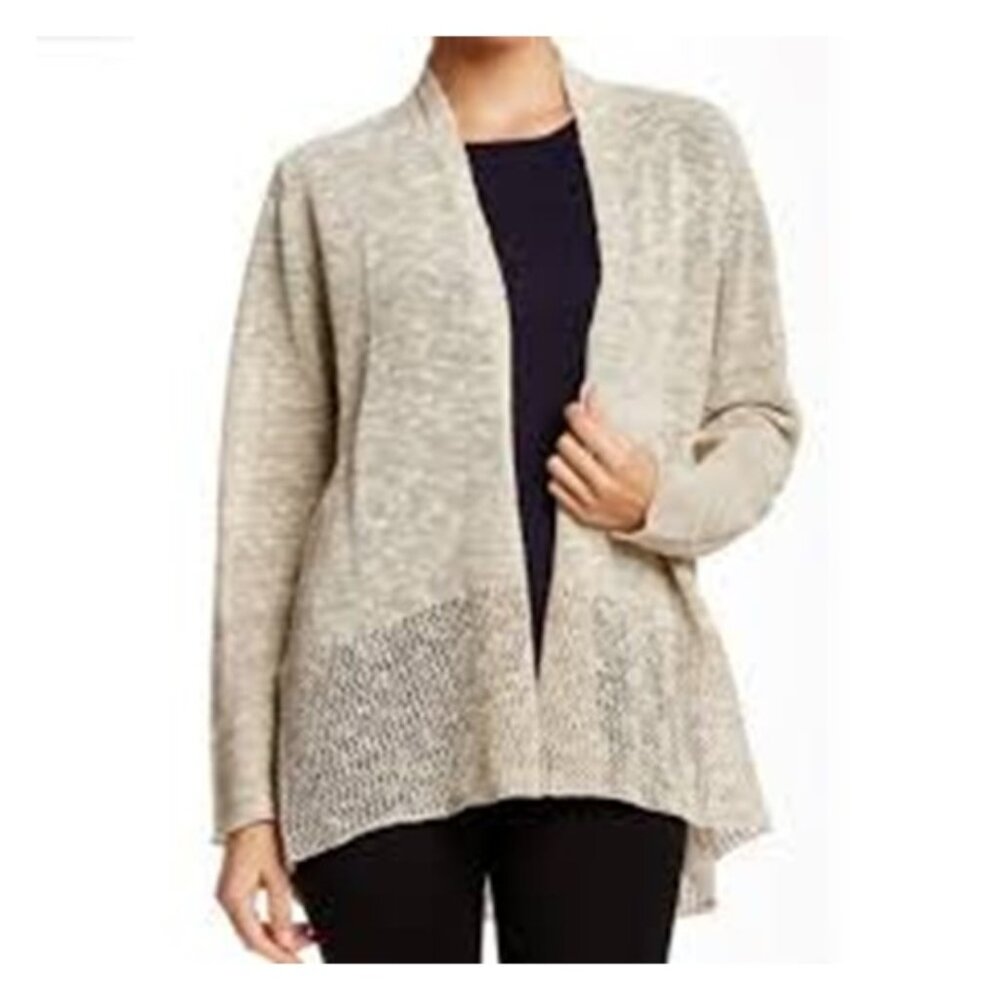 Eileen Fisher Linen Blend Open Front Cardigan Sweater Sz M Capsule Wardrobe Chic